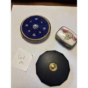 Vintage Cosmetic Makeup Powder Compact Pill Box Lot of 3 Brass-Gold Finish